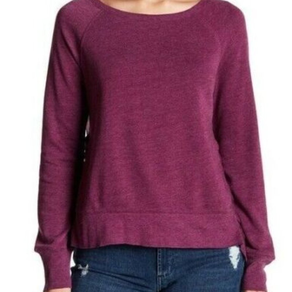 14th & Union Women's Size 1X Ruffled Side Split Pullover Shirt Purple
